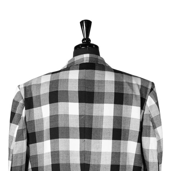 Mens Blazer Black White Plaid Wool Velvet Tuxedo Suit Jacket Sport Coat 46R - Picture 6 of 7